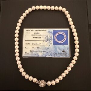 Akoya White Pearl Necklace Silver Lock with cetificate